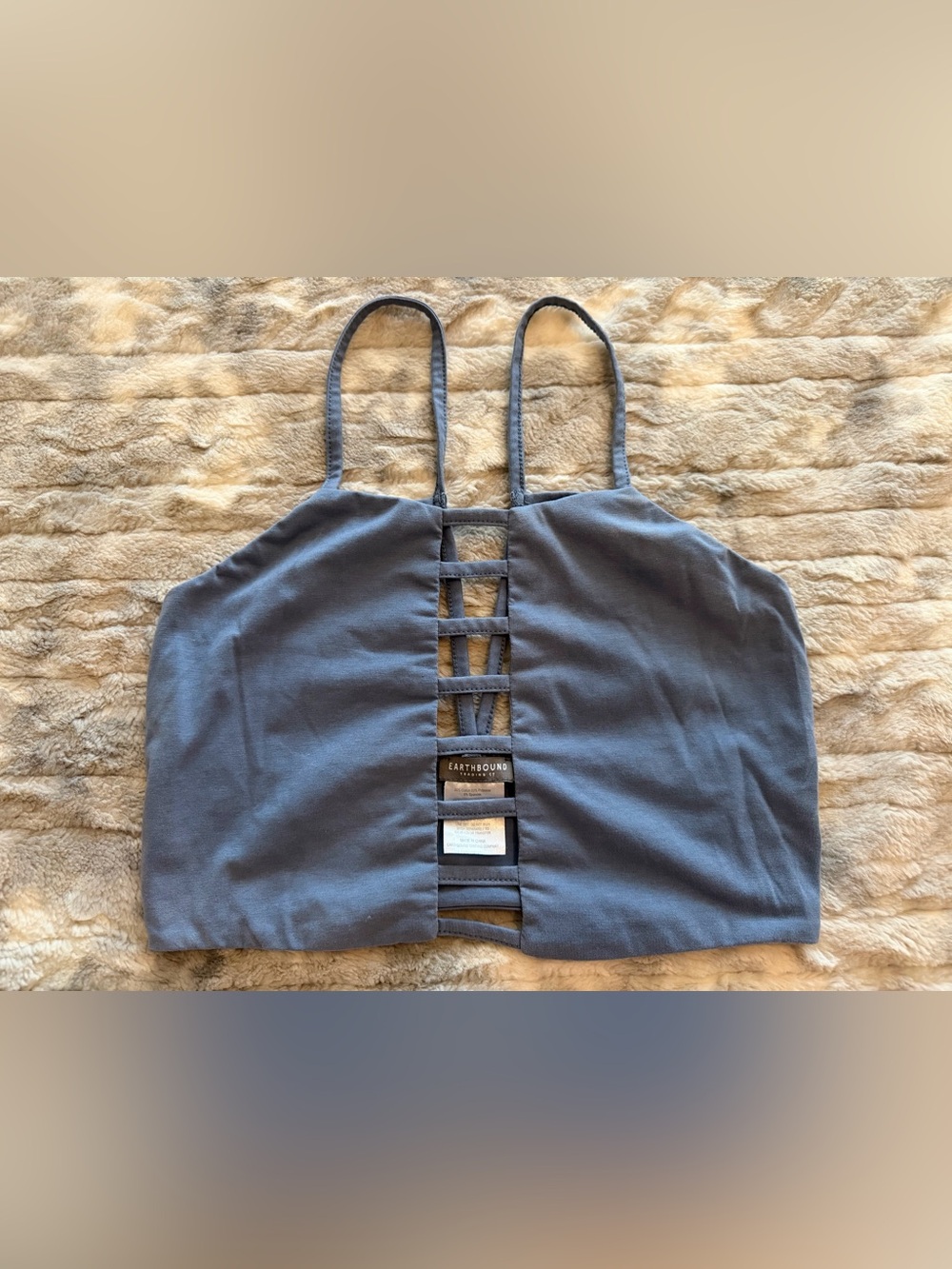EARTHBOUND Slate Blue Strappy Ladder-Back Crop Top